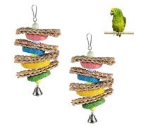 Kukyller Jouets pour perroquets, 2 pièces, Gourde en Serviette, Cage à Oiseaux en Bois Faite à la Main, Jouet avec Cloche pour perroquets, Les Oiseaux s'amusent