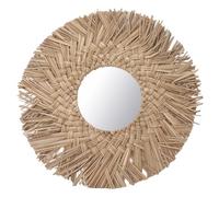 Kukyller Miroirs Boho pour décoration Murale, 40 cm Rond rétro Beau Tissage de Paille Miroir décoratif Mural avec Frange pour décoration de dortoir (Wood)