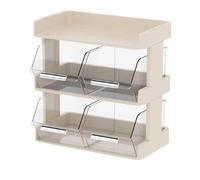 Kukyller Plastic Storage Holder for Tea Bags, Tea Bag Organizer Office Bar Desktop Tea Bag Coffee Capsule Storage Rack Multilayer Countertop Organizer Cream White (3 Couche 30x17x29.5cm)