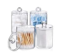 Kukyller Qtip Holder, 4 pièces porte-boule de coton clair rond PS ensemble de pots d'apothicaire conteneurs de salle de bain conteneur de coton-tige pour la maison