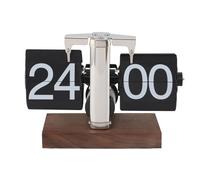 Kukyller Retro Flip Vintage Desk Table Horloge, Mécanique Auto Flip Desk Clock Numéro 24h Base en Bois en Acier Inoxydable Table numérique rétro pour Le Bureau à Domicile