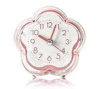 Kukyller Super Silent Non Ticking Small Clock, Cute Alarm Clock Flower Shape Quiet Low Noise Transparent Small Alarm for Living Room Bedroom Bedside Desktop (Pink)