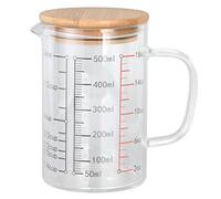 Kukyller Tasse à mesurer le verre, tasse de mesure de liquide en verre avec poignée et couvercle de couvercle de buse en forme de buse à échelle claire lait picheur mousseux pour l (500 ml)