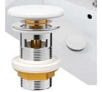 KULACO Bonde de Lavabo avec Trop-Plein, Bonde de Lavabo universelle pour lavabo et lavabo, valve pop-up blanche avec couvercle en céramique, bouchon de vidange avec trop-plein - G 1¼