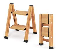 KULACO Escabeau 2 marches Pliables, escabeau Pliant en Aluminium, échelle de ménage antidérapante, échelle multifonctionnelle Conception en Grain de Bois, capacité de Charge jusqu'à 150 kg