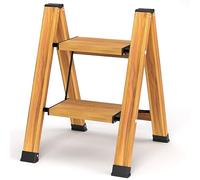 KULACO Marchepied Pliant Échelle 2 Marches Pliable en Aluminium Marchepied Portable Antidérapant Jusqu'à 150 kg Échelle Polyvalente Design Imitation Bois pour Cuisine Salle de Bain Camping.