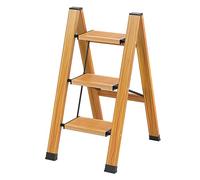 KULACO Marchepied Pliant Échelle 3 Marches Pliable en Aluminium Marchepied Portable Antidérapant Jusqu'à 150 kg Échelle Polyvalente Design Imitation Bois pour Cuisine Salle de Bain Camping