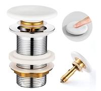 KULACO raccord de vidange évier sans trop-plein, vanne de vidange à soupape en laiton, raccord de vidange en céramique blanc, bouchon de vidange G1 1/4 pouce pour lavabo