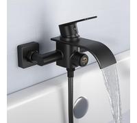 KULACO Robinet de baignoire, cascade, noir, mitigeur de baignoire, robinet de douche, pour montage mural, robinet en laiton avec bouton poussoir
