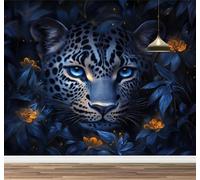 Kuletkear Animal Léopard Papier peint photo 3D Fleur amovible pour chambre d'enfant chambre d'adolescente salon stickers muraux chambre d'enfant 495x353cm
