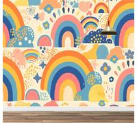 Kuletkear Arc-En-Ciel Papier peint Dessin Animé Rétro amovible décoration d'intérieur pour salon chambre télévision chambre d'enfant fille 350x245cm