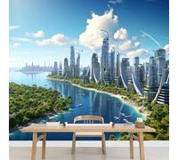 Kuletkear Architecture Urbaine Papier peint Paysage Naturel Fluvial amovible décoration d'intérieur pour salon chambre télévision chambre d'enfant fille 200x140cm