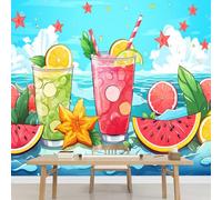 Kuletkear Boisson À La Pastèque Papier peint photo grand Vacances À La Mer format autocollant mural imperméable pour chambre d'enfant chambre de fille décoration de fête mariage cadeau 300x208cm