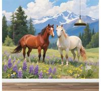Kuletkear Cheval Papier peint 3D Montagne Des Arbres Des Prairies thème hôtel salon télévision canapé décoration murale décoration d'intérieur 350x245cm
