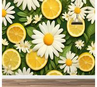 Kuletkear Citron Papier peint photo 3D Petite Fleur De Marguerite amovible pour chambre d'enfant chambre d'adolescente salon stickers muraux chambre d'enfant 400x280cm