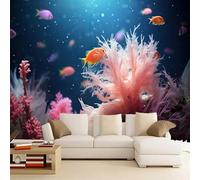 Kuletkear Corail Pluvieux Papier peint 3D Bleu Océan thème hôtel salon télévision canapé décoration murale décoration d'intérieur 400x280cm