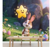 Kuletkear Dessin Animé De Lapin Papier peint Fleurs Des Prés Nature amovible décoration d'intérieur pour salon chambre télévision chambre d'enfant fille 300x208cm