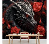 Kuletkear Dragon Papier peint photo grand Roses Rouges format autocollant mural imperméable pour chambre d'enfant chambre de fille décoration de fête mariage cadeau 350x245cm