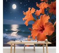 Kuletkear Fleur Jaune Papier peint 3D Paysage Naturel De Moon Beach thème hôtel salon télévision canapé décoration murale décoration d'intérieur 249x175cm
