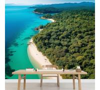 Kuletkear Îles Papier peint photo grand Plage De La Forêt format autocollant mural imperméable pour chambre d'enfant chambre de fille décoration de fête mariage cadeau 300x208cm