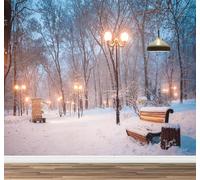 Kuletkear Lampadaire À Chaise Papier peint photo grand Paysage De Neige D'Hiver format autocollant mural imperméable pour chambre d'enfant chambre de fille décoration de fête mariage cadeau 350x245cm