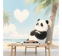 Kuletkear Panda Papier peint photo 3D Plage Palmiers Amour Coeur Nuages amovible pour chambre d'enfant chambre d'adolescente salon stickers muraux chambre d'enfant 400x280cm