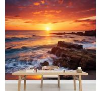 Kuletkear Plage De L'Île Papier peint Paysage Au Coucher Du Soleil amovible décoration d'intérieur pour salon chambre télévision chambre d'enfant fille 350x245cm