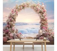 Kuletkear Plage Des Fleurs Papier peint photo 3D Vague Bleue amovible pour chambre d'enfant chambre d'adolescente salon stickers muraux chambre d'enfant 200x140cm