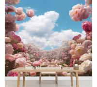 Kuletkear Rose Papier peint photo 3D Nature Des Nuages amovible pour chambre d'enfant chambre d'adolescente salon stickers muraux chambre d'enfant 450x320cm