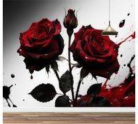 Kuletkear Roses Rouges Papier peint photo 3D Plantes Naturelles amovible pour chambre d'enfant chambre d'adolescente salon stickers muraux chambre d'enfant 200x140cm
