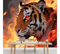 Kuletkear Tigre Papier peint photo grand Animaux De Flamme format autocollant mural imperméable pour chambre d'enfant chambre de fille décoration de fête mariage cadeau 495x353cm