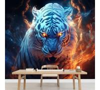 Kuletkear Tigre Papier peint photo grand Flamme format autocollant mural imperméable pour chambre d'enfant chambre de fille décoration de fête mariage cadeau 450x320cm