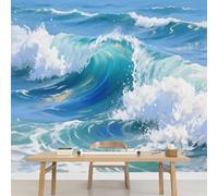 Kuletkear Vagues De L'Océan Papier peint photo grand Paysage Naturel format autocollant mural imperméable pour chambre d'enfant chambre de fille décoration de fête mariage cadeau 495x353cm