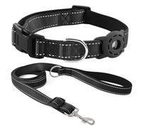 Kuley Airtag Ensemble Collier et Laisse réfléchissante avec étui de Support Airtag, Collier réglable en néoprène Doux et Respirant en Nylon pour Chiens de Petite, Moyenne et Grande Taille (Noir,