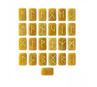 KULIA - Alphabet de runes en cristal 25 runes pour débutants pierre d'aventurine jaune kit de sorcellerie pour l'équilibrage des chakras runes artisanales symboles Reiki porte-bonheur pierre