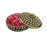 KULIA® Brass Kumkum Box 1 boîte décorative pour sindoor avec bindi rouge Coffret cadeau ethnique incluant des bindis (points rouges) Accessoire beauté et décoration de table Cadeau indien pour femme