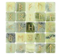 KULIA Coffret de 25 runes en cristal alphabet pierre de serpentine kit d'équilibrage des chakras pour débutants Kit de sorcellerie : runes artisanales symboles Reiki porte-bonheur pierre naturelle