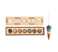 KULIA® Coffret Pierres de Platon Géométrie Sacrée Feng Shui Reiki Pendule Pierre de Guérison Coffret en Bois Décoratif Sculpté à la Main 7 Pièces Pierres des Sept Chakras Pendule en Cristal Mini Tour