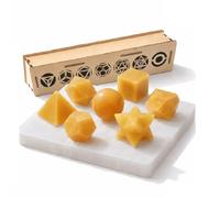 KULIA Coffret Solides de Platon 7 pièces Géométrie Sacrée Boîte en Bois Plaque de Sélénite Sculptée à la Main Coffret de Rangement Décoratif Feng Shui Aventurine Jaune Pierres de Reiki Décoration