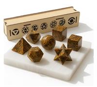 KULIA Coffret Solides de Platon 7 pièces Géométrie Sacrée Boîte en Bois Sculptée à la Main Coffret de Rangement Décoratif Feng Shui Plaque de Sélénite Pierre Platonique Mariam Coffret Chakra
