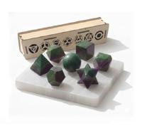 KULIA Coffret Solides de Platon 7 pièces Géométrie Sacrée Boîte en Bois Sculptée à la Main Plaque de Sélénite Coffret Décoratif Feng Shui Fluorite Multicolore Pierre Platonique Cristal Porte-bonheur