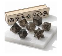 KULIA Coffret Solides de Platon 7 pièces Géométrie Sacrée Coffret Décoratif Coffret en Bois Sculpté à la Main Plaque de Sélénite Quartz Fumé Cristal Platonique Porte-bonheur Pierre de Chakra Cadeaux