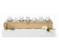 KULIA Coffret Solides de Platon 7 pièces Géométrie Sacrée Coffret en bois Pierres roulées d'howlite Reiki Solides de Platon Coffret décoratif sculpté à la main Feng Shui Cristal et pierres