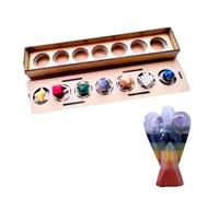 KULIA® Coffret Solides de Platon Géométrie Sacrée Cristal Pierre des Chakras Feng Shui Reiki Statue d'Ange Décorative Mini Sculptures Coffret en Bois Sculpté à la Main 7 Pièces Pierres