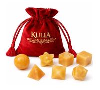 KULIA Coffret Solides Platoniques (7 pièces) Ensemble de cristaux de géométrie sacrée Pierre roulée en aventurine jaune naturelle sculptée à la main symbole Reiki pour les chakras avec pochette