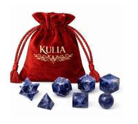 KULIA Coffret Solides Platoniques (7 pièces) Ensemble de cristaux de géométrie sacrée pour les chakrasPierres précieuses naturelles sculptées à la mainSymbole ReikiPierre roulée avec pochette