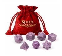 KULIA Coffret Solides Platoniques (7 pièces) Ensemble de cristaux de géométrie sacrée pour les chakrasLépidolite sculptée à la mainPierres précieuses platoniciennesSymbole ReikiPierre roulée