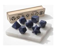 KULIA Coffret Solides Platoniques 7 pièces Géométrie Sacrée Boîte en Bois Sculptée à la Main Plaque de Sélénite Boîte de Rangement Décorative Feng Shui Sodalite Pierre Naturelle Cristal Cadeaux