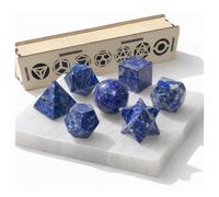 KULIA Coffret Solides Platoniques 7 pièces Géométrie Sacrée Coffret en Bois Coffret de Rangement Décoratif Feng Shui Plaque de Sélénite Lapis-lazuli Pierre Platonique Ensemble Chakra Porte-bonheur