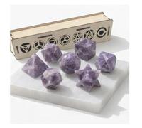 KULIA Coffret Solides Platoniques 7 pièces Géométrie Sacrée Coffret en Bois Coffret de Rangement Décoratif Feng Shui Plaque de Sélénite Lapidolite Pierre Platonique Ensemble Reiki Porte-bonheur